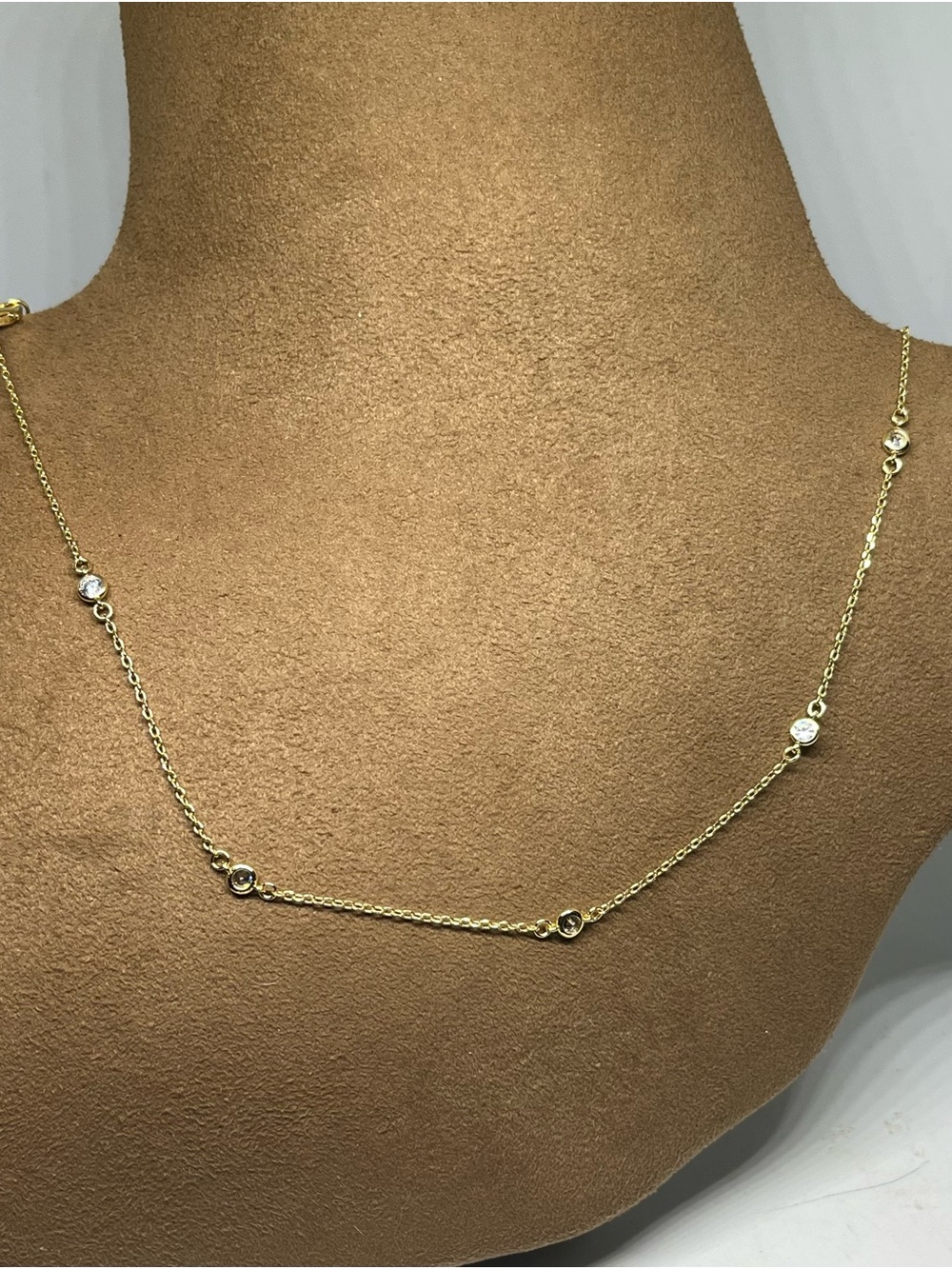 Delicate Gold Station Necklace with Clear Accent Stones